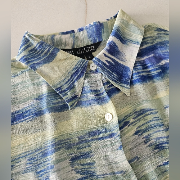 Dons Collection 100% Silk Shirt Size L Blue Long Sleeve - Picture 10 of 15